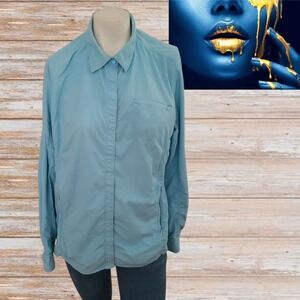 Vintage LL Bean Women Hiking Fishing‎ Nylon  Button Up Shirt Sz L